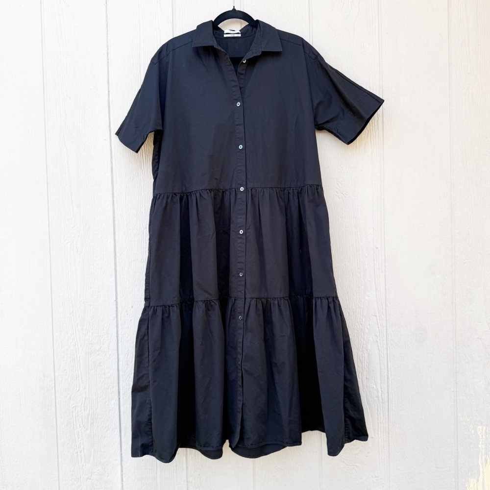 CO Short Sleeve Tiered Dress in Cotton Poplin Minimalist Size Small - Picture 2 of 8